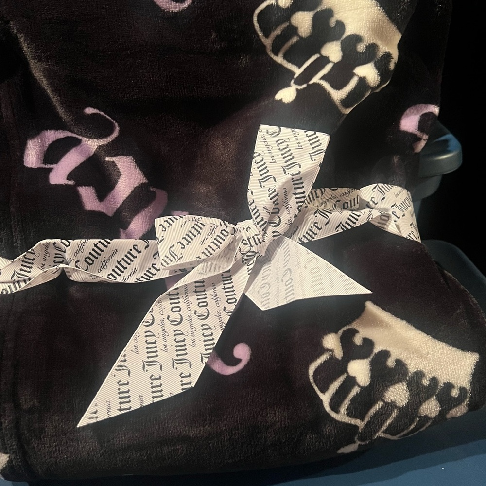Juicy Couture Black Plush Throw with Pink Accents